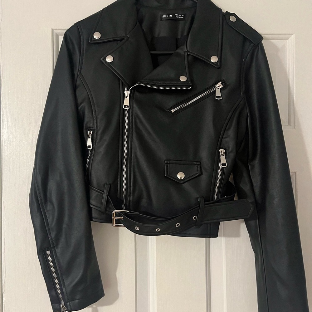 Shein small women’s jacket leather like black